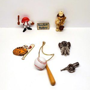 Baseball Lot 4 Pins Brooch Patch Wood Mini Bat and Ball Charm Figurine 7 Items